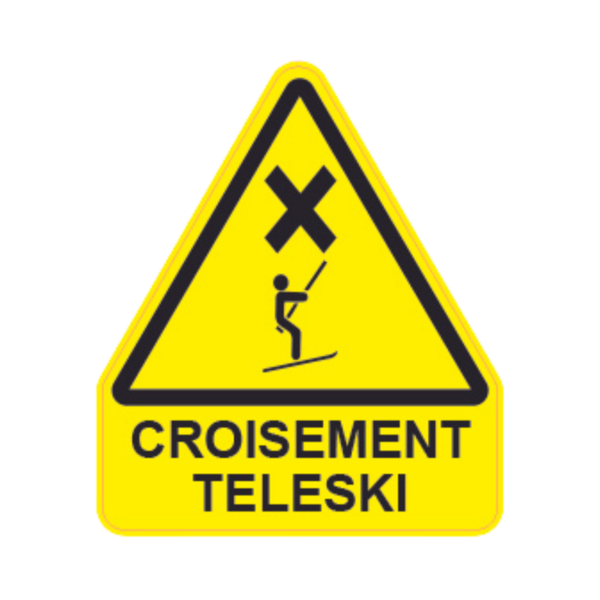 Panneau Triangle DIBOND Danger Texte "Croisement teleski" TRI-DIB165-TX